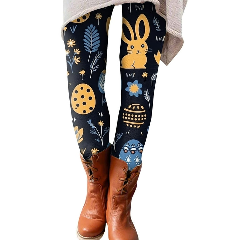 Susanny Womens Easter Leggings Plus Size Rabbit Egg Bunny Plus Size Easter  Day Yoga Pants High Waisted Tummy Control Stretchy Cute Print Tights Navy S