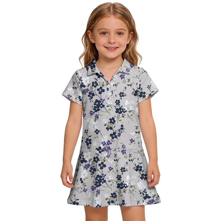 CCRFTGI Girls Polo Dress Size 7 Short Sleeve Uniform Casual Floral Print  Pleated Flare Skater Polo Dresses Back To School Summer Button Collared  Pique Polo Dress Gray 11-12 Years - Walmart.com
