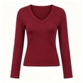 thumbnail image 5 of CBASIHI Womens Ribbed Long Sleeve T Shirts- Slim Fit V Neck Fall Winter Stretchy Casual Basic Thermal Undershirts Wine Size S-2XL, 5 of 7