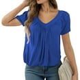thumbnail image 4 of MIXUE Boho Tops For Women Summer Solid Color V Neck Short Sleeve Casual Tshirts Streetwear,Blue,S, 4 of 8