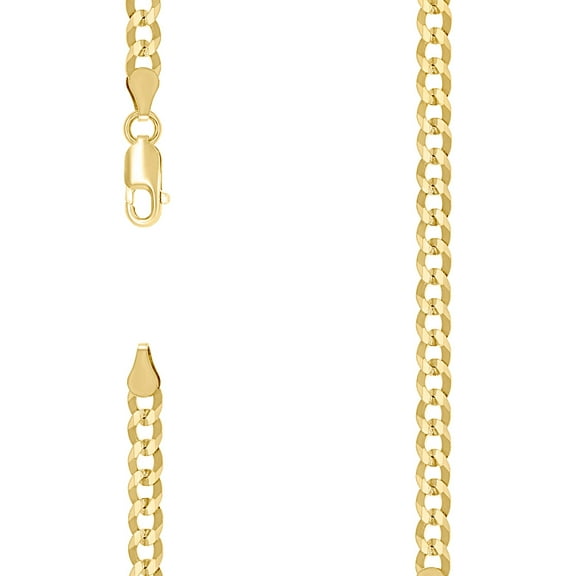 925 Sterling Silver Solid Super Flat Comfort Curb Chain Yellow 4.2mm Necklace 18 Inch Chain Necklace for Women and Men