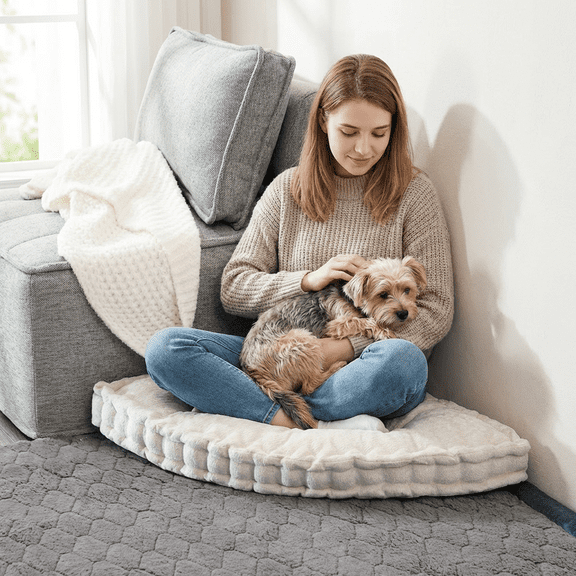 CHARRYARN by TexStead Corner Wedge Cushion For adults or pets, Floor Pillow, Gap Filler Between Bed and Wall for Sitting ，Living Room, Fireplace,Outdoor Seating 22"*22",Beige