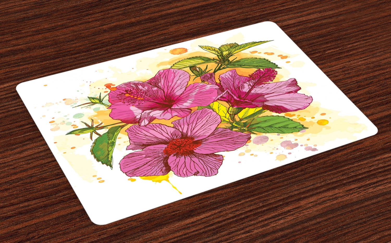 Floral Placemats Set of 4 Vibrant Hibiscus Flower Bouquet Exotic