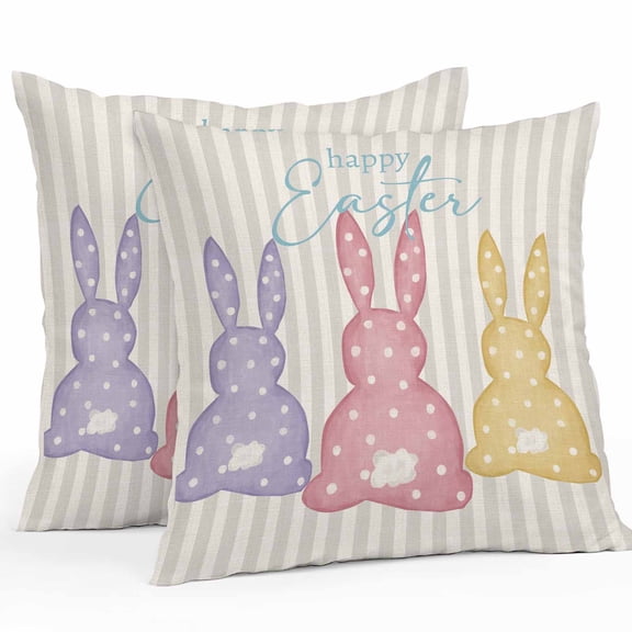 Outdoor Waterproof Pillow Covers Watercolor Colorful Easter Bunny Tail Decorative Throw Pillow Protectors for Patio Sofa Garden Couch,18x18in 2 Pack