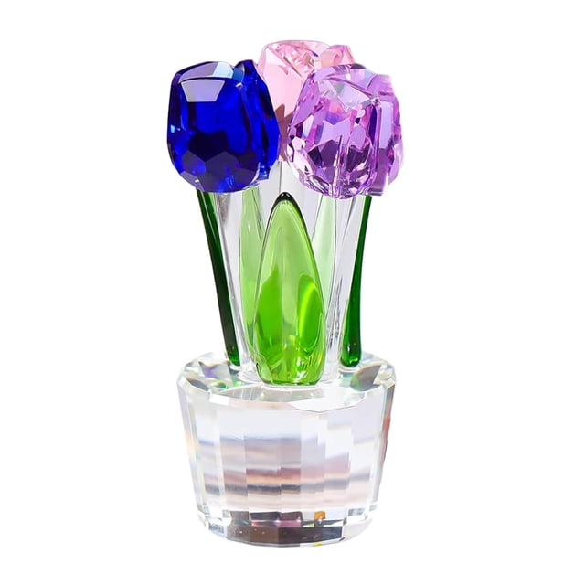 Figura de tulipán de cristal sintético coleccionable, adorno de flor de tulipán transparente, ramo de flores de cristal, regalo para cumpleaños, mujeres, novias y esposas.