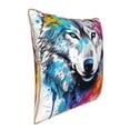 thumbnail image 2 of Fotbe Cool Colorful Wolf Pattern Velvet Decorative Throw Pillow Covers with Elegant Piping, Soft Plush Cushion Cover for Sofa, Bed, Car, Office-16"x16", 2 of 8