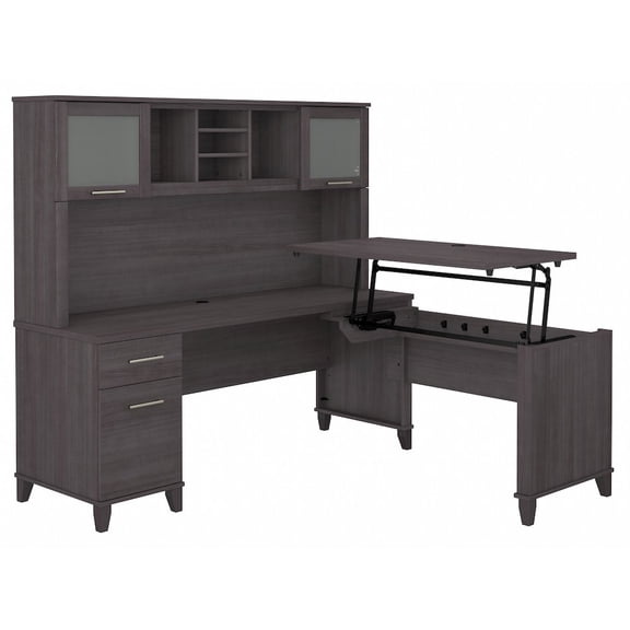 Somerset 72W L-Shaped Sit to Stand Desk with Hutch - Engineered Wood