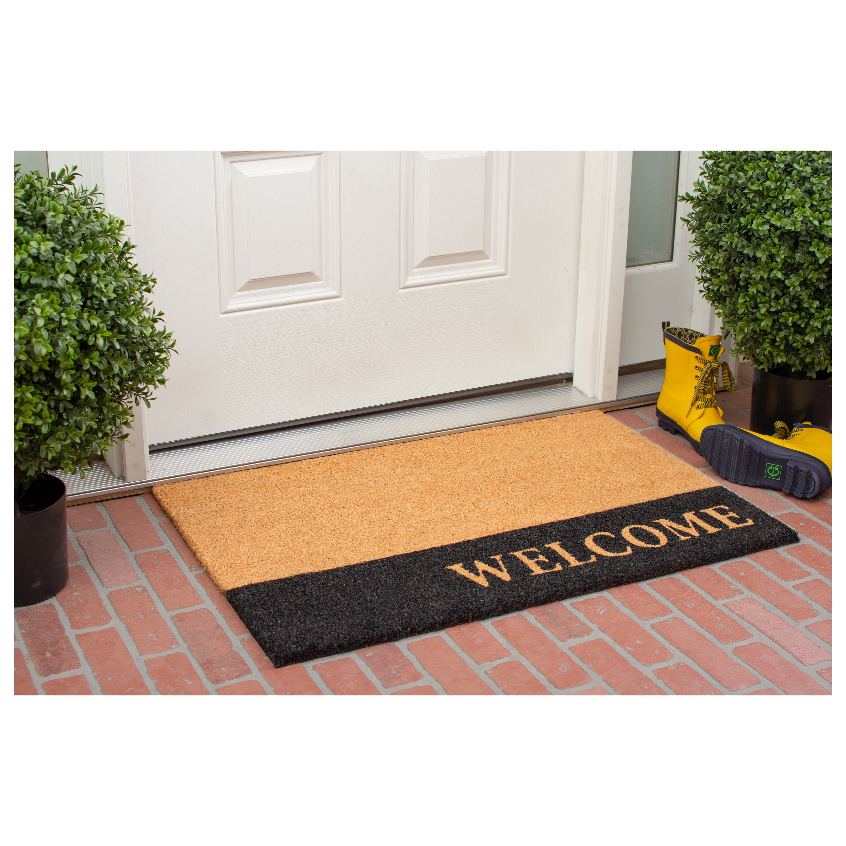Welcome Black Stripe Doormat, 24" x 36"