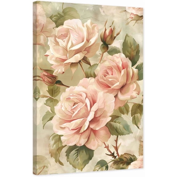 ZHONGYUTONG Peony Wall Art Pink Flower Canvas Vintage Blossom Floral Pictures Elegant Peony Painting for Living Room Decor Framed (12.00" x 18.00")