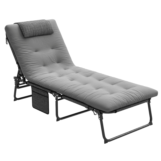Outsunny Folding Lounge Chair w/ Cushion, Reclining Tanning Chair, Grey