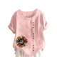 thumbnail image 1 of Vestidos Casuales Para Mujer, Blusas De Mujer De Moda Blusa informal de lino con botones y manga corta estampada para mujer, 1 of 4