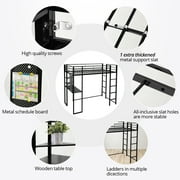 Twin Size Loft Bed with Desk and Shelves for Adult, Metal Bed Frame with Two Build-in Ladders -Length Guardrail, Noise Free, Space-Saving Design, No Box Spring Needed