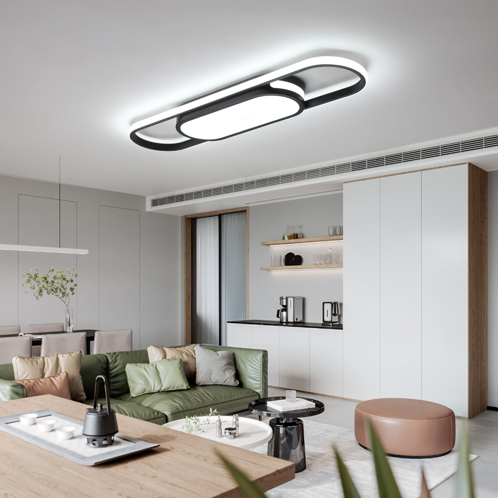 Garwarm Modern 27.5" Black Linear LED Ceiling Light, Dimmable Flush Mount Ceiling Fixture with Remote Control, 3000K-6500K Adjustable Lighting for Living Room, Kitchen, Hallway, Bedroom