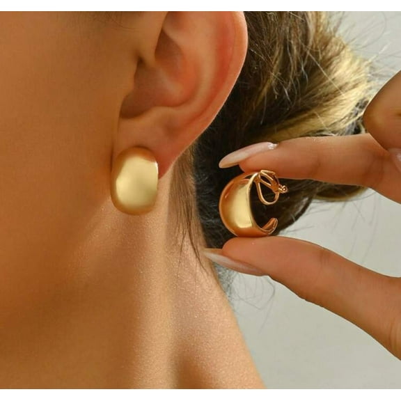 Clip on 3/4" small shiny gold graduated wide open back hoop