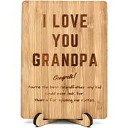 Zuaart Fahter's Day Handmade Greeting Card I Love You Grandpa Wooden bamboo and Stand -" Congrats! You're the best
