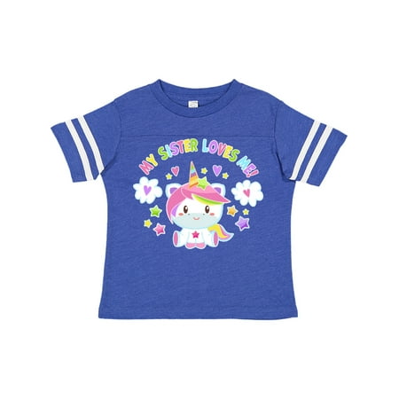 

Inktastic My Sister Loves Me with Cute Rainbow Unicorn Gift Toddler Boy or Toddler Girl T-Shirt