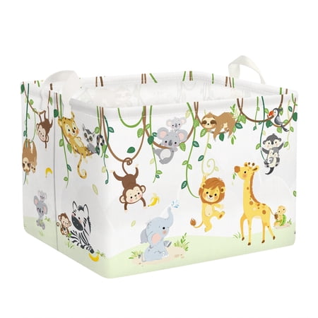 Clastyle Vine Woodland Animal Baby Basket Stuffers Toddler Gift Toy Chest Box Bin Organizer Nursery Room Decor Rectangle Elephant Giraffe Lion Clothes Book Storage Basket C33