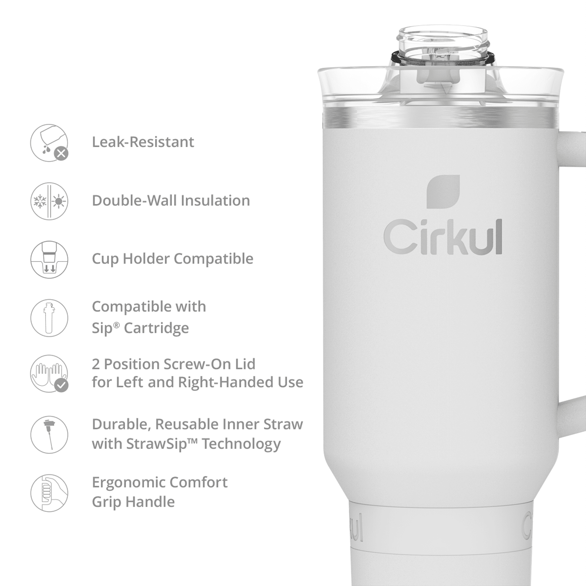 (4 pack) Cirkul 40oz All-Day StrawSip Double-Wall Insulated Stainless Steel Tumbler with Handle, Fog (Light Gray)