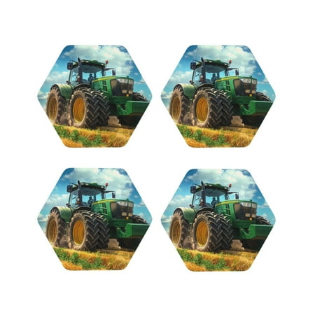 

Fuzoiu Green Tractor Field Print Leather Coasters Set Drink Coasters Set of 4 for Tabletop Protection Durable PVC Coasters Home Décor and Housewarming Gift-Hexagon