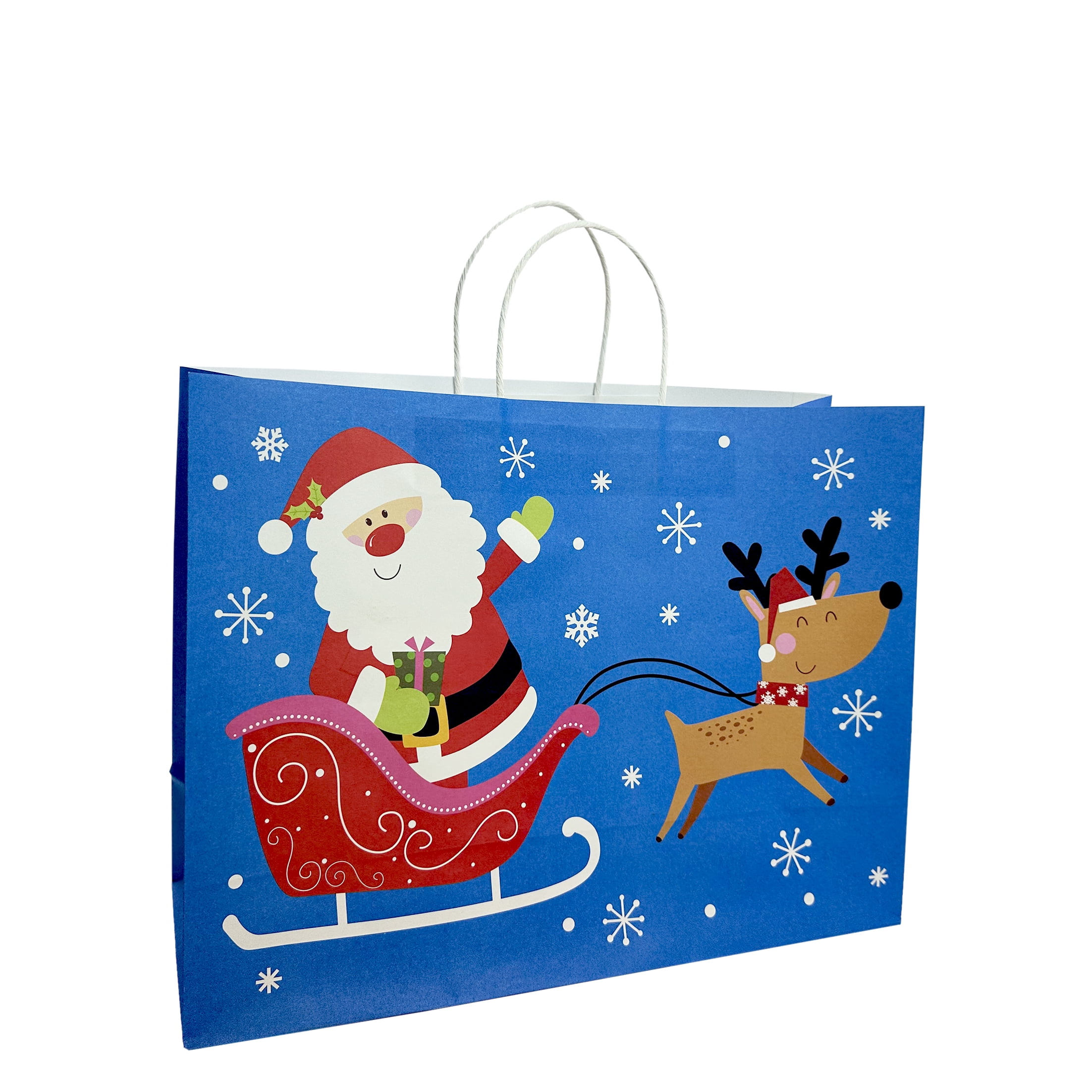 Holiday Time Christmas Gift Paper Bag, XLarge, Santa, Reindeer, Snowflake, Hohoho, 16x6x12in