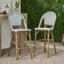 Christopher Knight Home 29.5" Outdoor French Counter Height Bar Stools, PE Rattan with Aluminum Frame, White Blue, Set of 2
