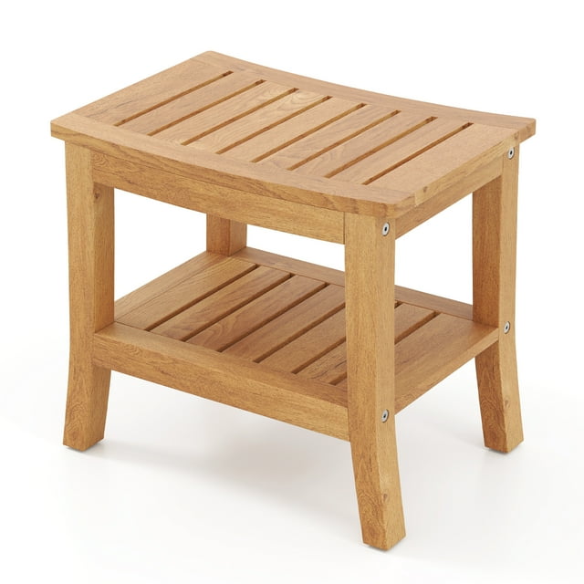 Giantex Banc de Douche Antidérapant 20 Pouces avec Étagère de Rangement Surface Courbée et Patins de Pied Réglables