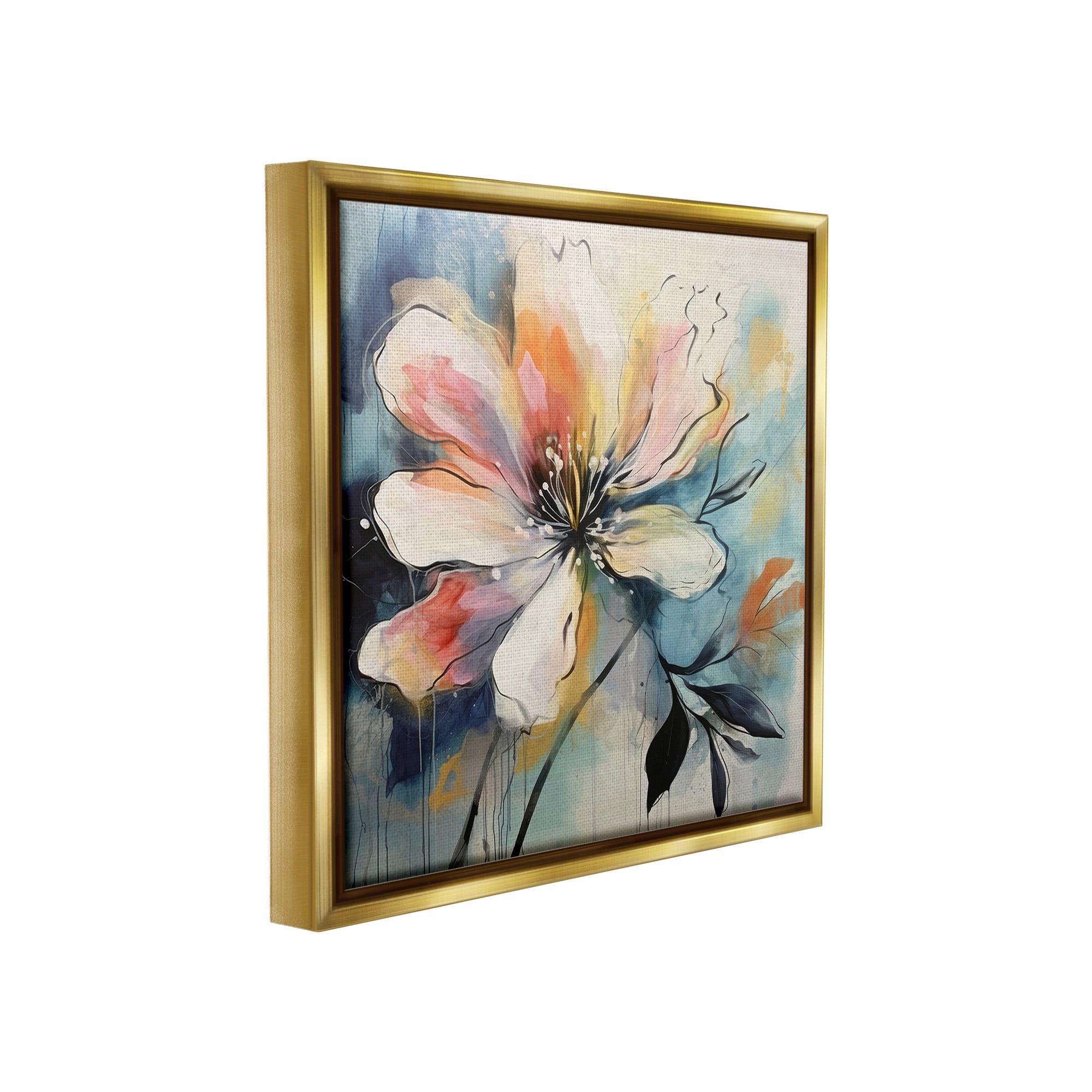Stupell Industries Modern Pink Blossom Botanical & Floral Painting Gold Floater Framed Canvas Art Print Wall Art, 18 x 18