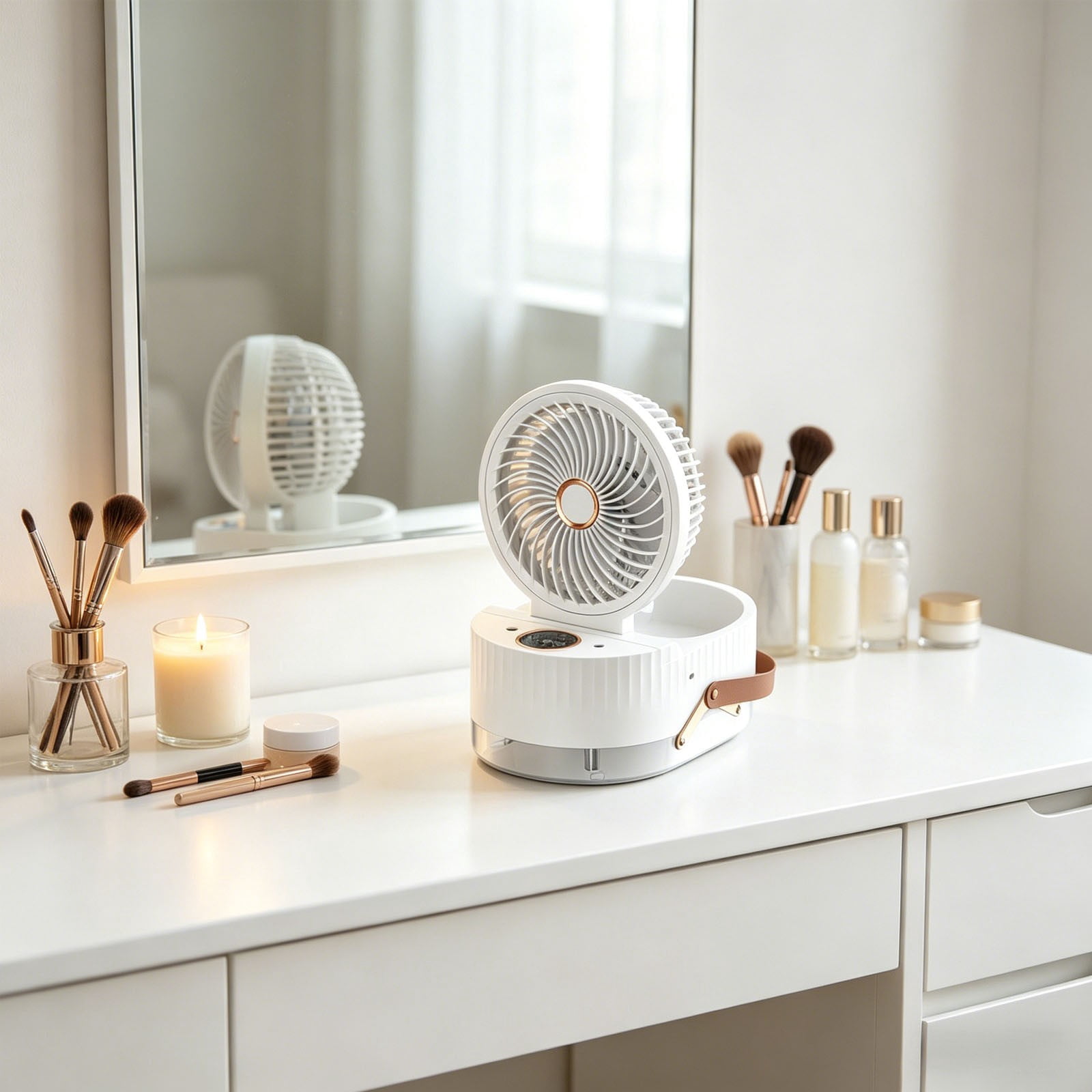 Lenkho Misting Desk Fan, Battery Operated Cooling Fan with Hydrating & Moisturizing Function, 3 Adjustable Wind Speeds, USB Rechargeable Personal Fan for Home, Dorm, Office, Bedroom & Kitchen