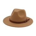 thumbnail image 3 of Fedora Hat Soft with Belt Buckle Thickened Vintage Decoration Warm Felt Hat Camel, 3 of 8