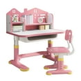 thumbnail image 1 of Kids Functional Desk Chair Set, Height Adjustable Children School Study Desk with Castle Backboard, Widened Desktop, Bookstand and Storage Drawer (Pink)-Pink, 1 of 8