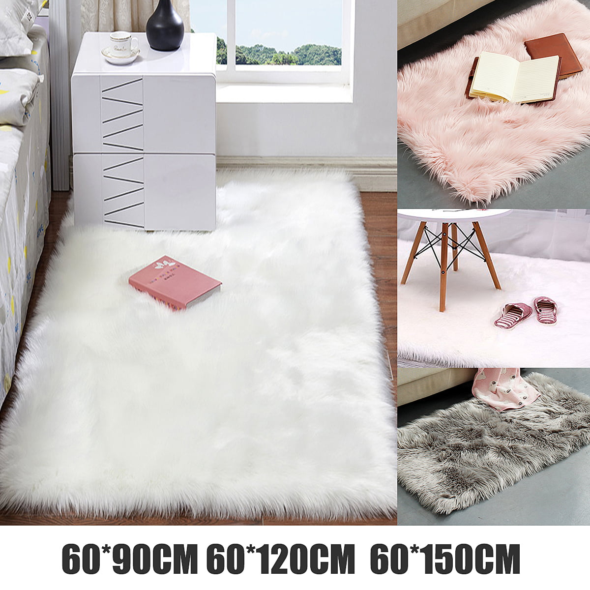 Fluffy Rugs Anti-Skid Shaggy Area Rug Home Bedroom Carpet Floor Mat 60x120cm 