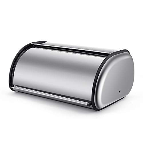 Stainless Steel Bread Box Holder (13 inch) Metal Roll Up Top Lid Bread ...