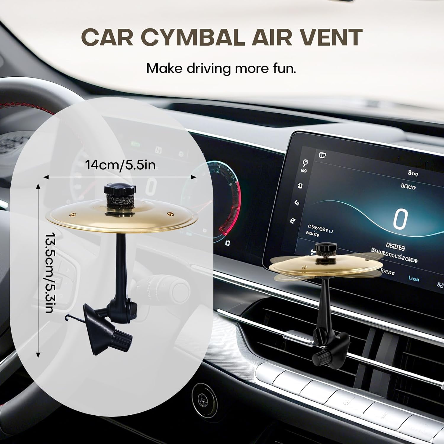 2-Pack Mini Car Drum Cymbal Air Vent Clip – Funny Dashboard Music Accessory for Music Lovers, Fits Most Vehicles,Yellow