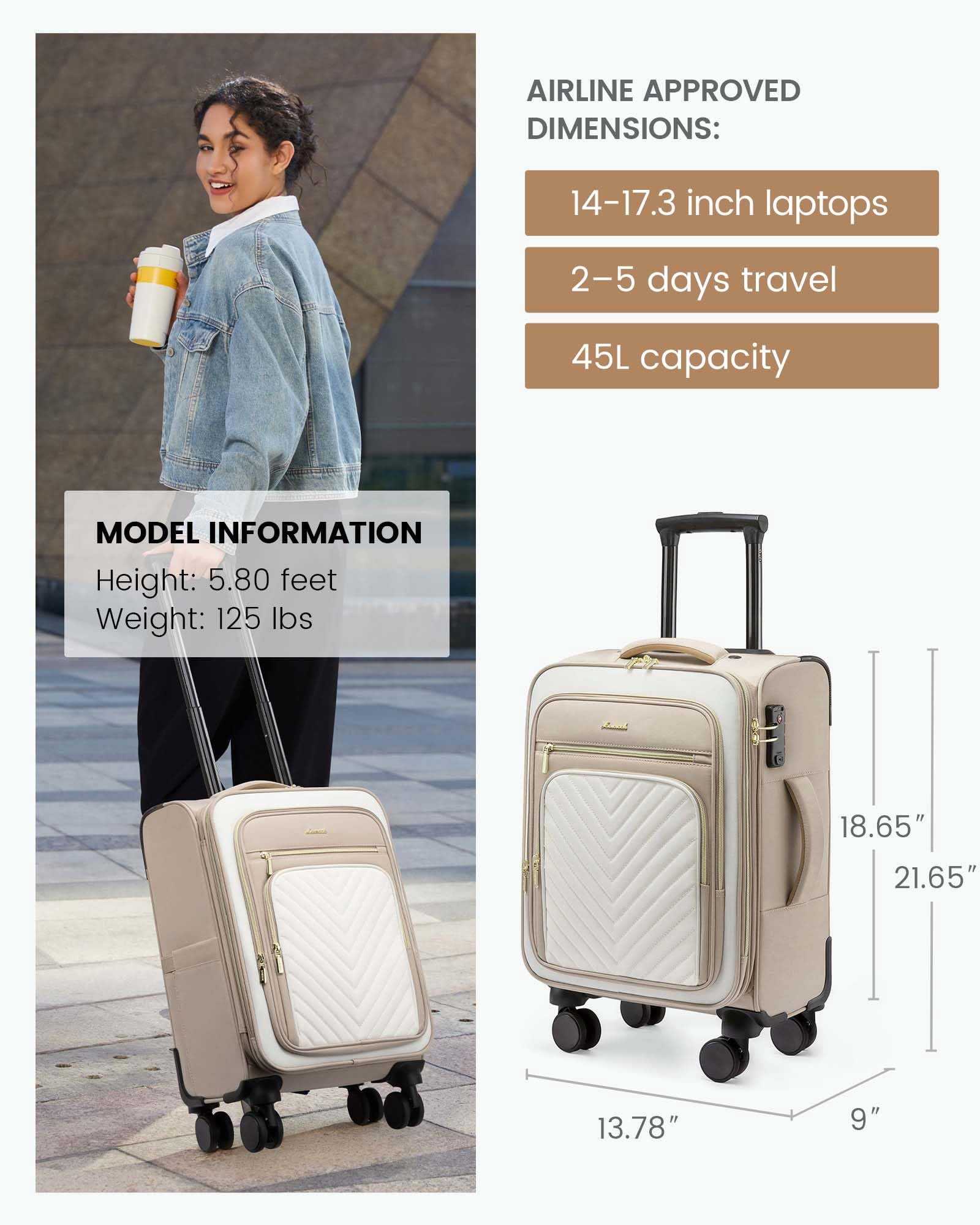 LOVEVOOK Carry On Luggage 22x14x9 Airline Approved,20 Inch Carry On Suitcases with Wheels,Softside Rolling Suitcase with TSA Lock for Women Men,Lightweight Travel luggage