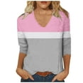 thumbnail image 2 of Womens Plus Size Tops 3/4 Length Sleeve Fall Fashion Trendy Casual Going Out Tops Cold Shoulder V Neck Gradient Plaid Graphic Shirts Casual Elegant Fall Blouse, 2 of 7