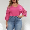 thumbnail image 4 of CHGBMOK Women Cut Out 3/4 Sleeve Blouse Cold Shoulder V Neck T Shirt Casual Dressy Basic Shirts Loose Plus Size Top, 4 of 6