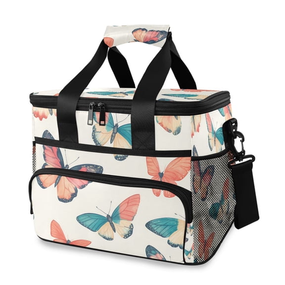 FORMRS Insulated Cooler Bag 24 Cans Capacity Soft Leakproof Lunch Box with Side Pockets, Colorful Butterflies