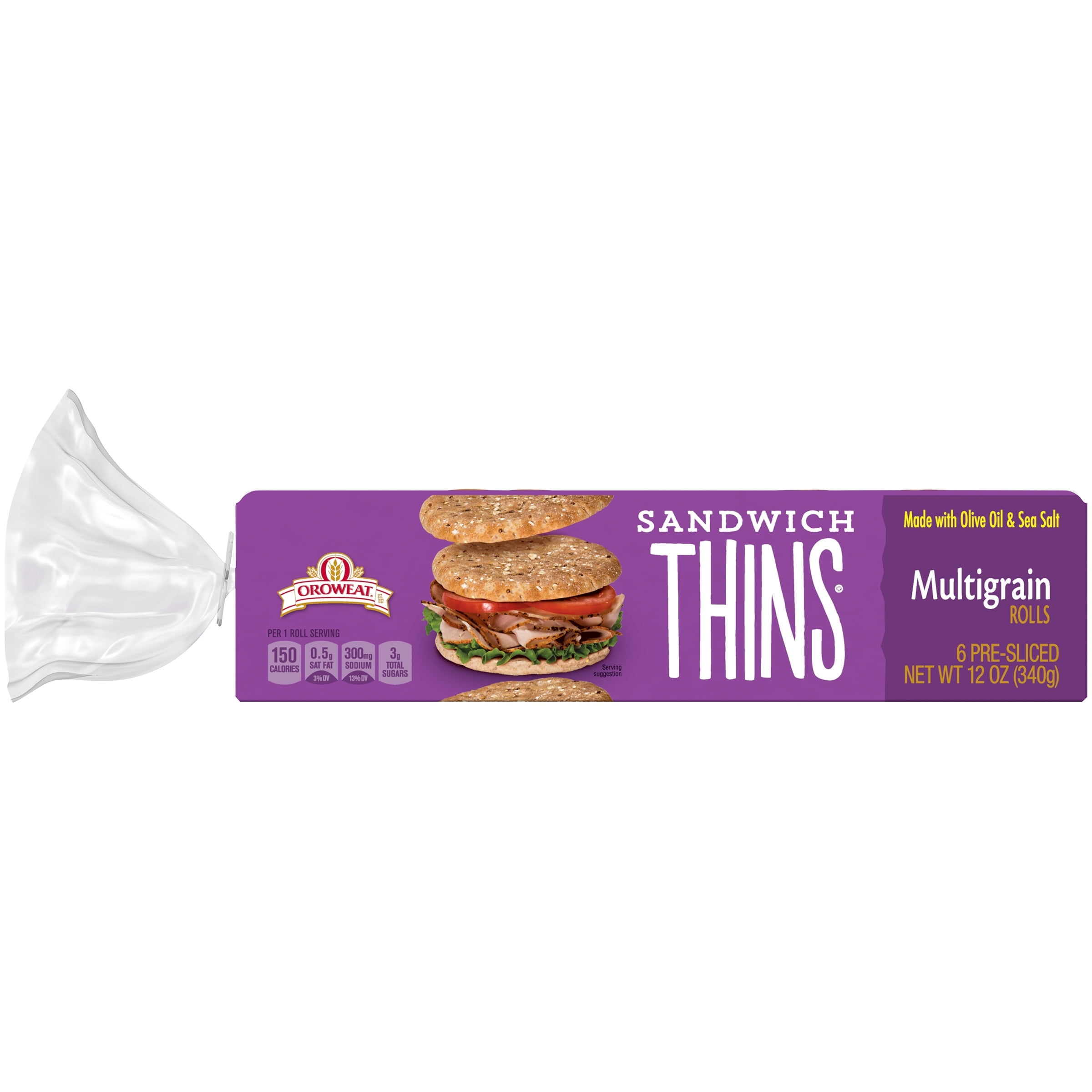 Oroweat Multigrain Sandwich Thins, 6 Rolls, 12 oz