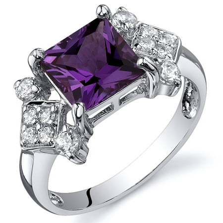 Peora 2.25 Ct Created Alexandrite Engagement Ring in Rhodium-Plated Sterling Silver