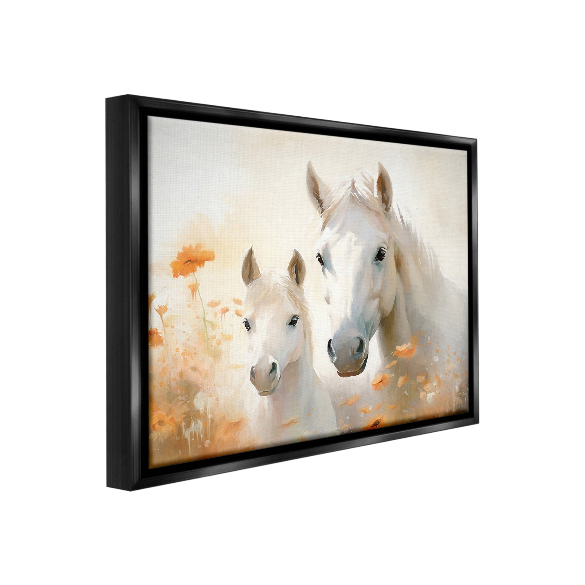 Stupell Industries Horse & Foal with Flowers Animals & Insects Painting Black Floater Framed Canvas Art Print Wall Art, 21 x 17