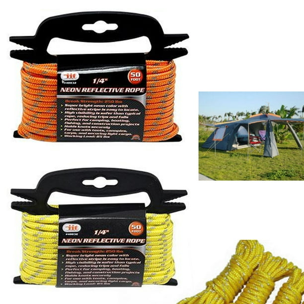 1/4" Neon Reflective Guyline Camping Tent Tarp Rope 50' Line Cord