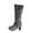 2-Gray, variant on Juebong Womens Slouchy Mid Calf Boots Chunky Heel Faux Leather Knee High Boots Side Zipper Metal Buckle Folds Winter Boots