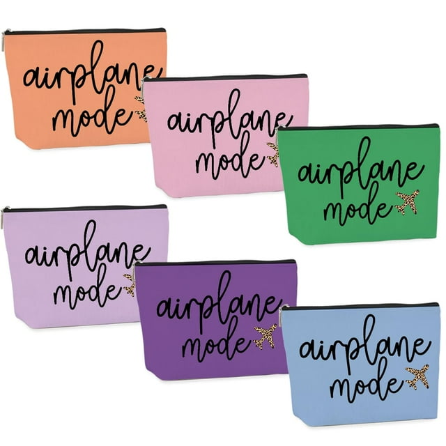 Bolsa de maquillaje CHQIUCR Airplane Mode, lino impermeable, 6 unidades