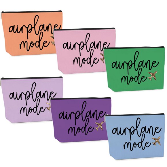 Bolsa de maquillaje CHQIUCR Airplane Mode, lino impermeable, 6 unidades