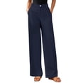 thumbnail image 3 of Women Wide Leg Pants High Waisted Spring Business Casual Outfits Trousers Palazzo Pants Pockets Navy Blue S, 3 of 7