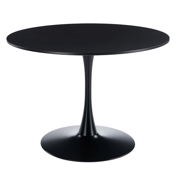 Lisonu 42.1" Black Tulip Pedestal Dining Table – Mid-Century Round MDF Top, Metal Base, Seats 4-6, Space-Saving Kitchen Table for Small Apartments & Modern Dining Rooms