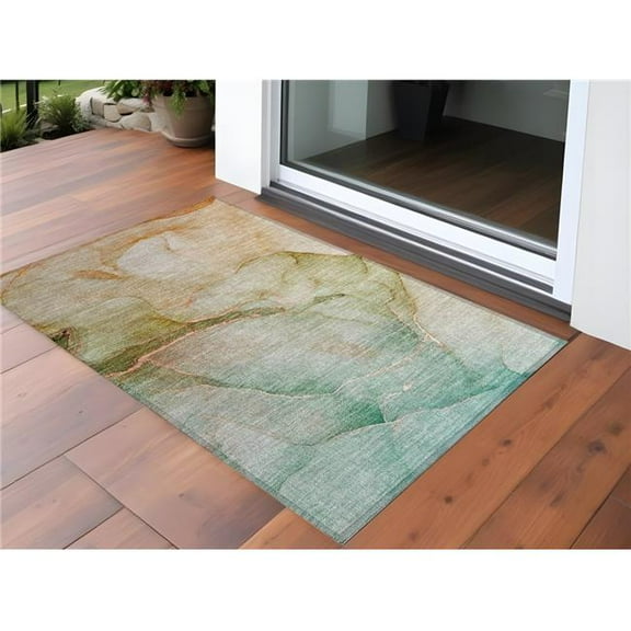 HomeRoots 559838 2 x 3 ft. Teal Abstract Washable Non Skid Indoor Outdoor Rectangle Machine Woven Area Rug