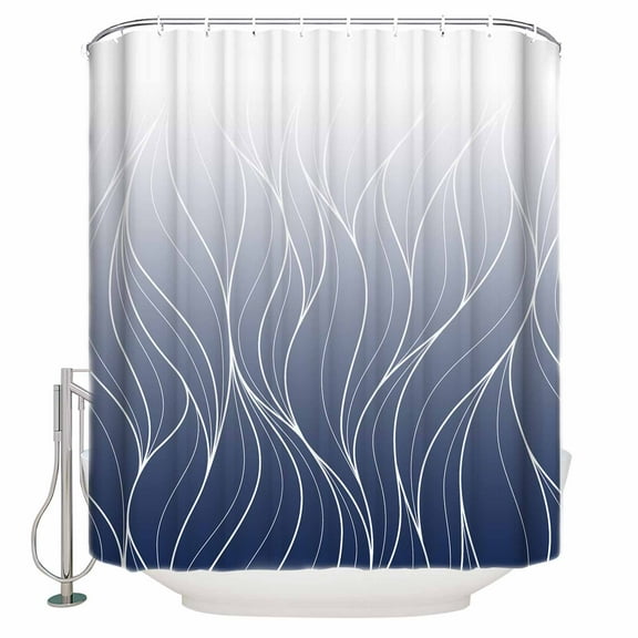 Fabric Shower Curtain Ombre Blue Modern Geometric White Striped Design Shower Curtains with 12 Hooks Waterproof Machine Washable Bath Curtains for Bathroom, 72 x 84in