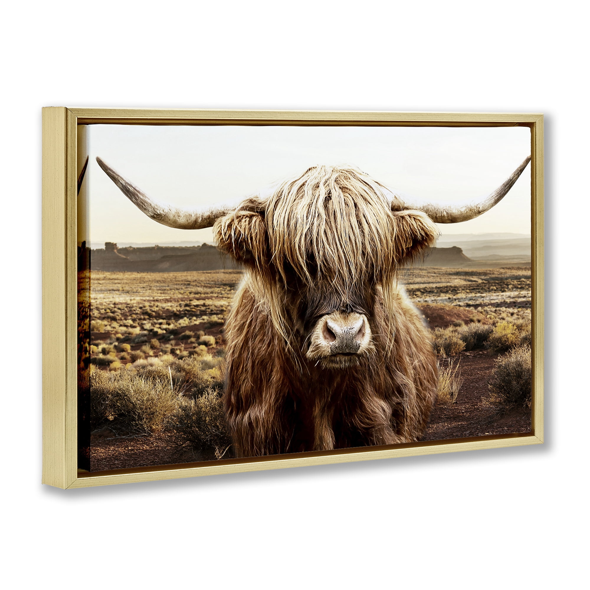 Stupell Industries Rugged Vegetation Cattle Portrait Gold Framed Floater Canvas Wall Art, design by CAD Designs
