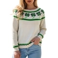 thumbnail image 2 of FASHOFT St Patricks Day Sweaters for Women Shamrock Clover Print Oversized Knit Pullover Long Sleeve Crewneck Holiday Tops Green XL, 2 of 4
